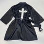 Sample Sale - Satin Black robes "Cross" in White Glitter, Size: S-M