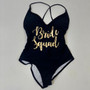 Sample Sale - Black Swimsuit, "Bride Squad", in Gold Glitter, Size: M