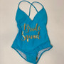 Sample Sale - Turquoise Swimsuit, "Bride Squad", in Gold Glitter, Size: L