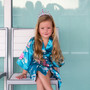 Sample Sale - Kids Satin Floral Turquoise Robes, "Flower Girl" in White Glitter, Size: 8Y