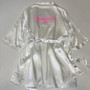 Sample Sale - Satin White Robes "Bridesmaid" in Pink Glitter, Size: S-M