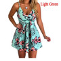 Women Boho Mini Dress Ladies Vintage Floral Printed Short Shirt Dress V-Neck Lace-Up Beach Dresses