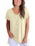 Ladies Short Sleeve Loose T Shirt Women Casual V Neck Hem Split Tops