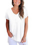 Ladies Short Sleeve Loose T Shirt Women Casual V Neck Hem Split Tops