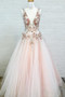 Gorgeous Backless Tulle Deep V Neck Appliques Prom Dresses with Beaded D07