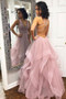 Chic Spaghetti Straps V Neck Backless Floor Length Simple Princess Dresses Prom Dresses P970