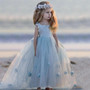 Blue Round Neck Ball Gown Tulle Sleeveless Flower Girl Dresses F100