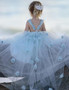 Blue Round Neck Ball Gown Tulle Sleeveless Flower Girl Dresses F100