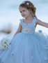 Blue Round Neck Ball Gown Tulle Sleeveless Flower Girl Dresses F100