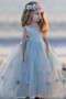 Blue Round Neck Ball Gown Tulle Sleeveless Flower Girl Dresses F100