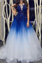 Cheap Round Neck Tulle Ombre Prom Dresses Sleeveless with Lace Appliques P942
