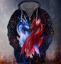 Love Couple Dragon Art 3D Printed Zip Hoodie