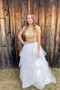 Two Pieces Long Zipper Back Lace Princess Prom Dresses For Teens M1094
