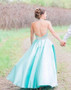 Pretty Halter Beading Backless Long Satin Floor Length Prom Dresses M1084