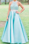 Pretty Halter Beading Backless Long Satin Floor Length Prom Dresses M1084