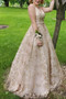 Gorgeous A-line V-neck Long Lace Princess Dress Gold Prom Dresses M1101