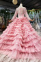 Beautiful Long Sleeves Pink Princess Dresses Elegant Long Wedding Dresses W0026