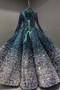 Glitter High Neck Open Back Lace Up Ball Gown Prom Dresses Y1076