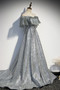 Pretty Silver Off The Shoulder Long A-line Prom Dresses For Teens M1068