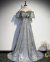 Pretty Silver Off The Shoulder Long A-line Prom Dresses For Teens M1068