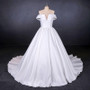 Simple Off The Shoulder Ivory Satin Wedding Dresses Lace Up Wedding Gowns M838