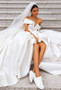 Simple Off The Shoulder Ivory Satin Wedding Dresses Lace Up Wedding Gowns M838