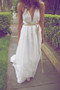 A Line V Neck Beach Wedding Dresses Chiffon Lace Backless Bridal Dress W828