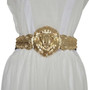 Women's Fashion Gold Lion Buckle Elastic Belt