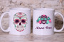 Personalized Customized Sugar Skull Art Floral Mug