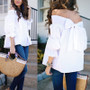 Loose Off Shoulder Bowknot Top