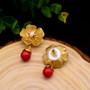 Flower Earrings With Red Natural Stones