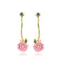 Long Pink Flower Dangle Earrings