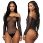 Sexy Fishnet Rhinestone Bodysuit Women Bodycon Long Sleeve Leotard Tops Hollow Out See Through Off Shoulder Sexy Lingerie
