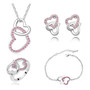 Rhinestone Double Heart Necklace, Bracelet, Earrings & Ring Fashion Jewelry Set