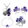 Four-Leaf Clover Crystal Heart Necklace, Bracelet, Earrings & Brooch Fashion Jewelry Set