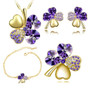 Four-Leaf Clover Crystal Heart Necklace, Bracelet, Earrings & Brooch Fashion Jewelry Set