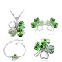 Four-Leaf Clover Crystal Heart Necklace, Bracelet, Earrings & Brooch Fashion Jewelry Set