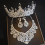 Big Rhinestone and Silver-Plated Crystal Tiara, Necklace & Earrings Wedding Jewelry Set