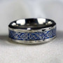 Silver Celtic Dragon Inlay and Blue Cubic Zirconia Claddagh Stainless Steel Wedding Ring Set