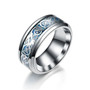 Silver Celtic Dragon Inlay and Blue Cubic Zirconia Claddagh Stainless Steel Wedding Ring Set