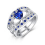 Silver Celtic Dragon Inlay and Blue Cubic Zirconia Claddagh Stainless Steel Wedding Bands