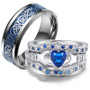 Silver Celtic Dragon Inlay and Blue Cubic Zirconia Claddagh Stainless Steel Wedding Bands