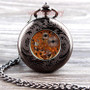 Floral Steel Quartz Mechanical Pocket Watch with Fob Chain