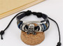 Black Genuine Leather Punk Skull Beaded Bracelet