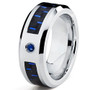 Cobalt Men's Wedding Band Ring with Black and Blue Carbon Fiber Inlay and 0.05 Carat Blue Sapphire