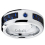 Cobalt Men's Wedding Band Ring with Black and Blue Carbon Fiber Inlay and 0.05 Carat Blue Sapphire