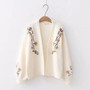 Women Knitted Fashion Cardigan Spring Autumn V-Neck Lantern Sleeve Embroidery Floral Thick Loose Harajuku Female Sweater