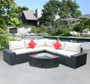 7 Piece  Patio Rattan Wicker Sofa Sectional and Coffee Table