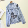 Spring Autumn New Beading Denim Jacket Women Long Sleeve Pearls Butterfly Diamonds Coats Short Jeans Jacket Female P731