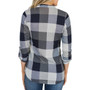 V-neck Long Sleeve Plaid Shirt